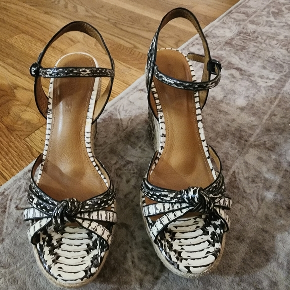 Coach Snakeskin Black and White Wedge Sandals - Picture 8 of 14